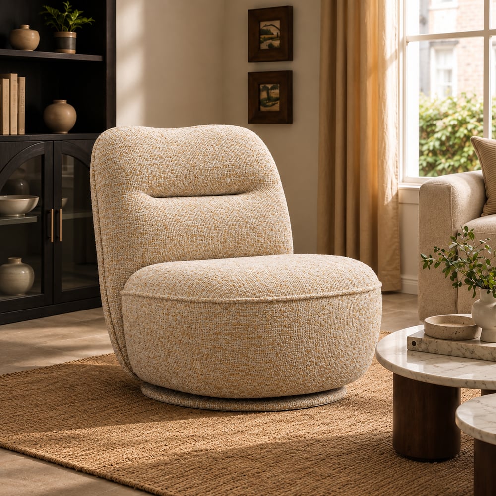 Performance Linen Swivel Slipper Accent Chair window image