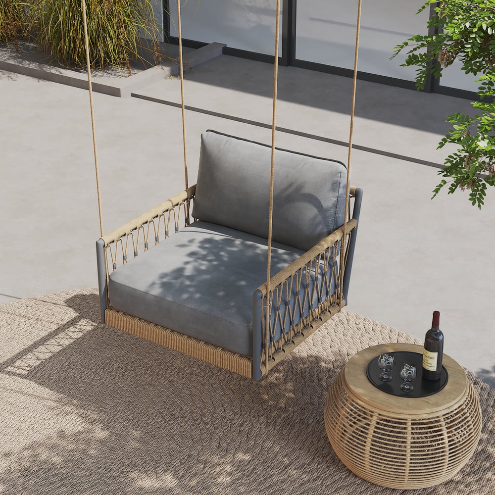 Ropipe Outdoor Aluminium & Rope Weave 1-Seater Swing Sofa in Dark Grey window image