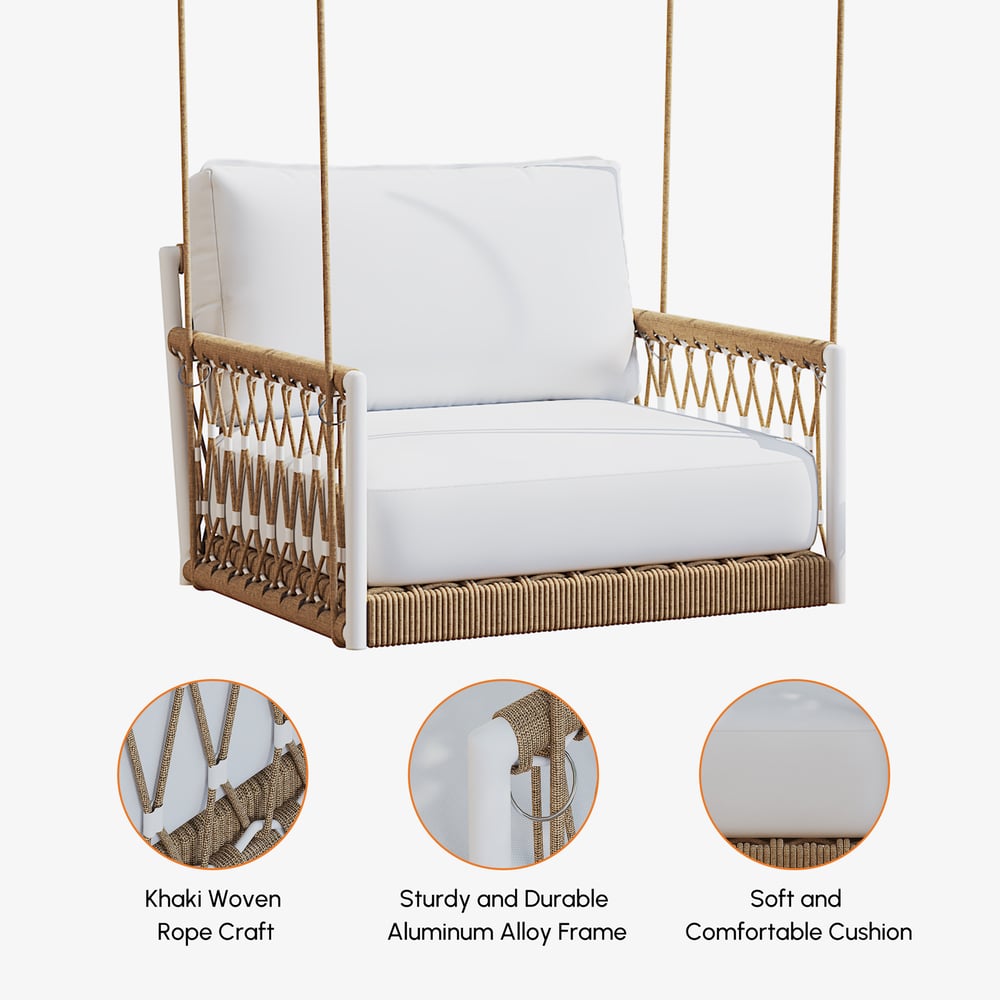 Ropipe Outdoor Aluminium & Rope Weave 1-Seater Swing Sofa in White, Set of 2 window image