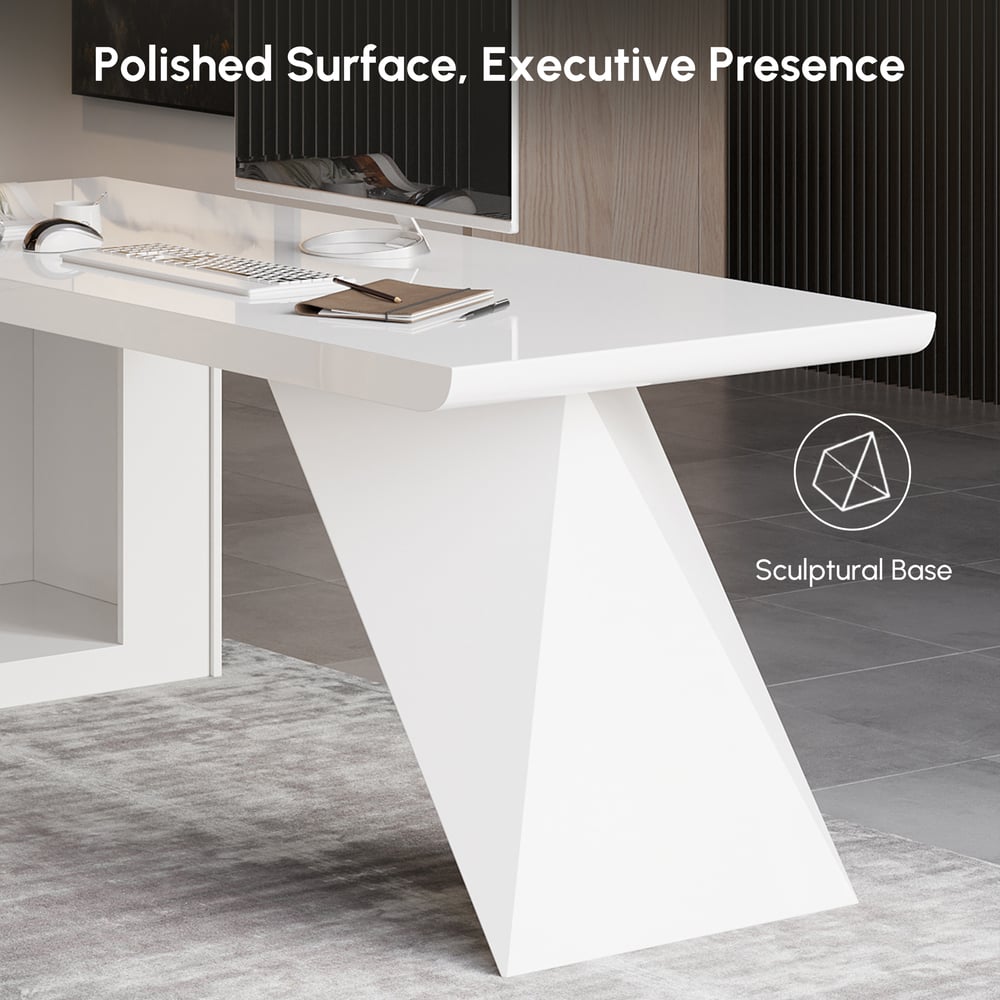 Modern White Large L-Shape Executive Desk with Drawers & Cabinet Right Hand (2000mm) window image