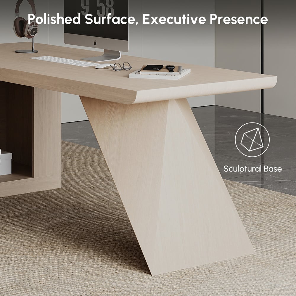 Bureau de direction en L moderne 180 cm finition blanchie avec retour à gauche image de fenêtre