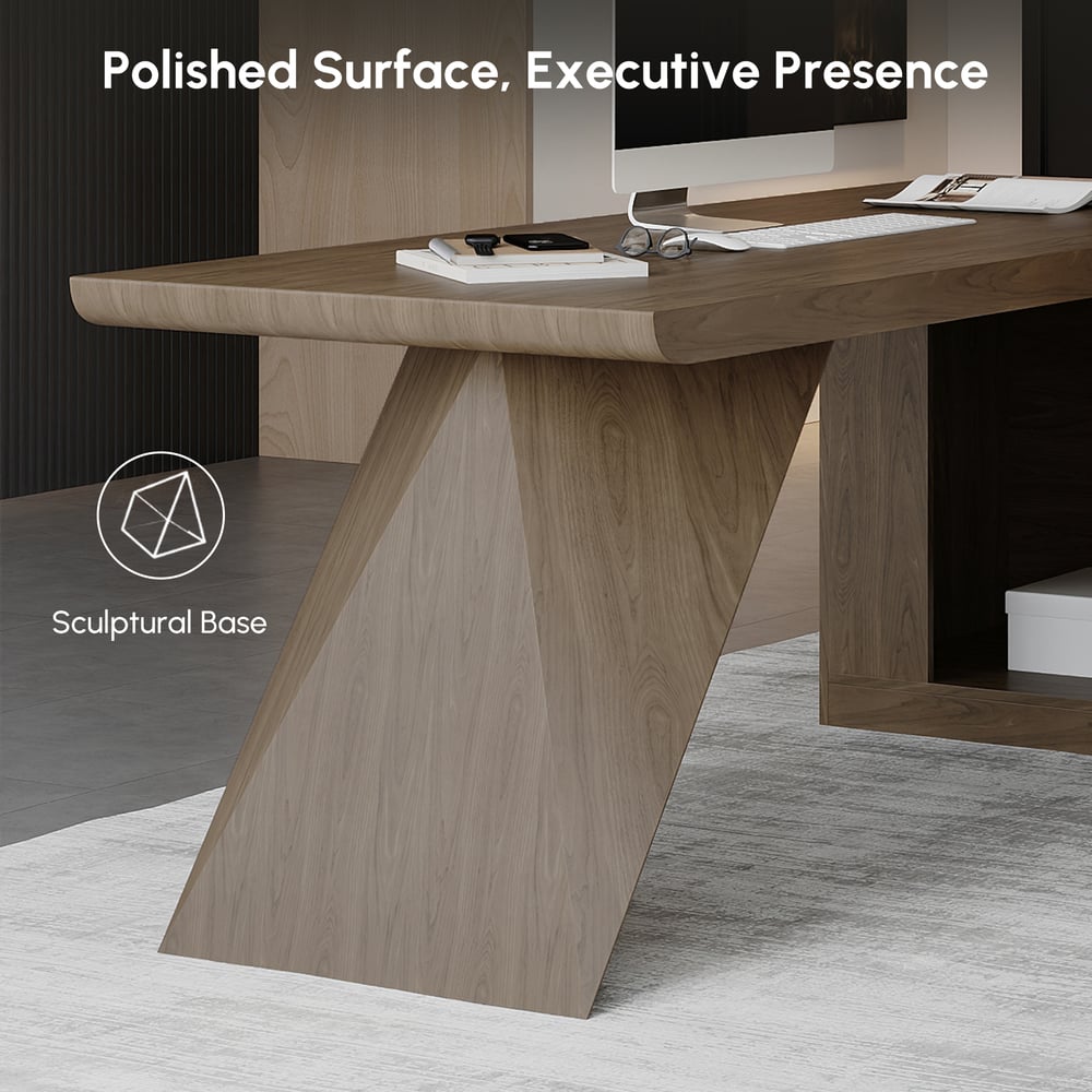 Modern 71" L-Shaped Smoked Brown Executive Desk with Right Hand Return window image