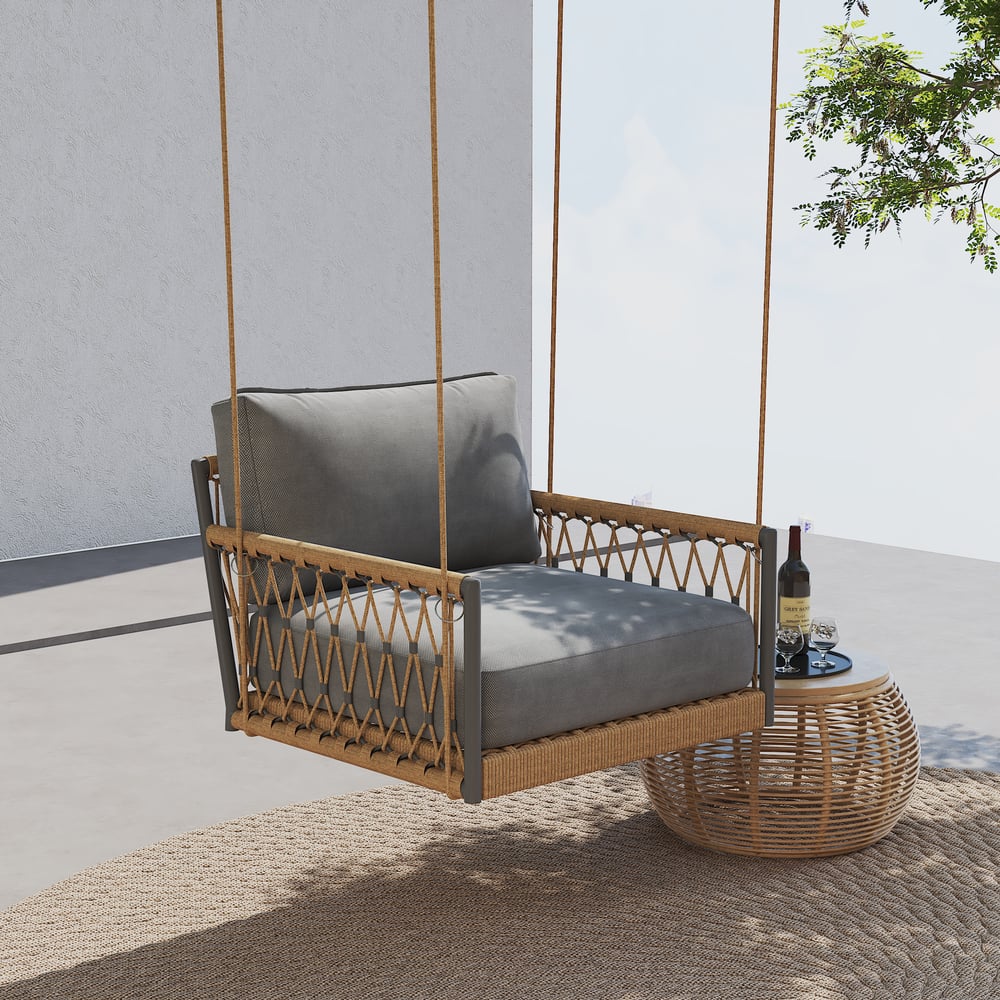 Ropipe Outdoor Aluminium & Rope Weave 1-Seater Swing Sofa in Dark Grey window image