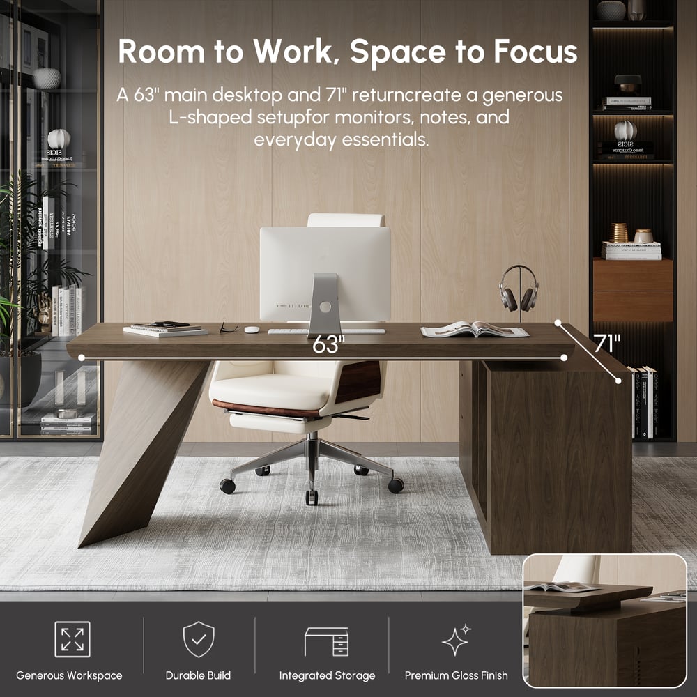 Modern 1803 mm L-Shaped Smoked Brown Executive Desk with Left Hand Return window image
