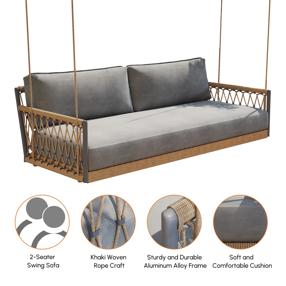 Ropipe Outdoor Aluminum & Rope Weave 2-Seater Swing Sofa in Dark Gray window image