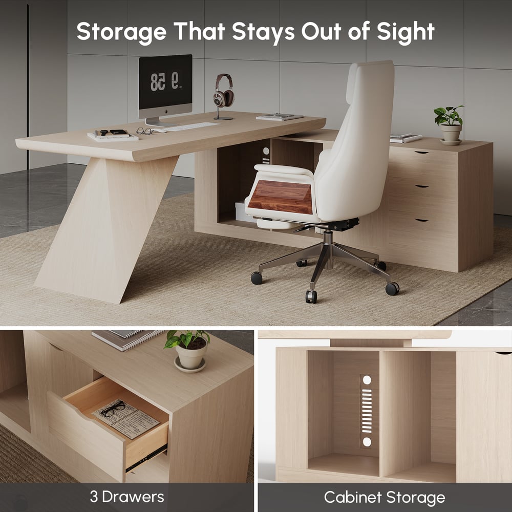 Modern 180 cm L-Shaped Whitewash Executive Desk with Right Hand Return window image