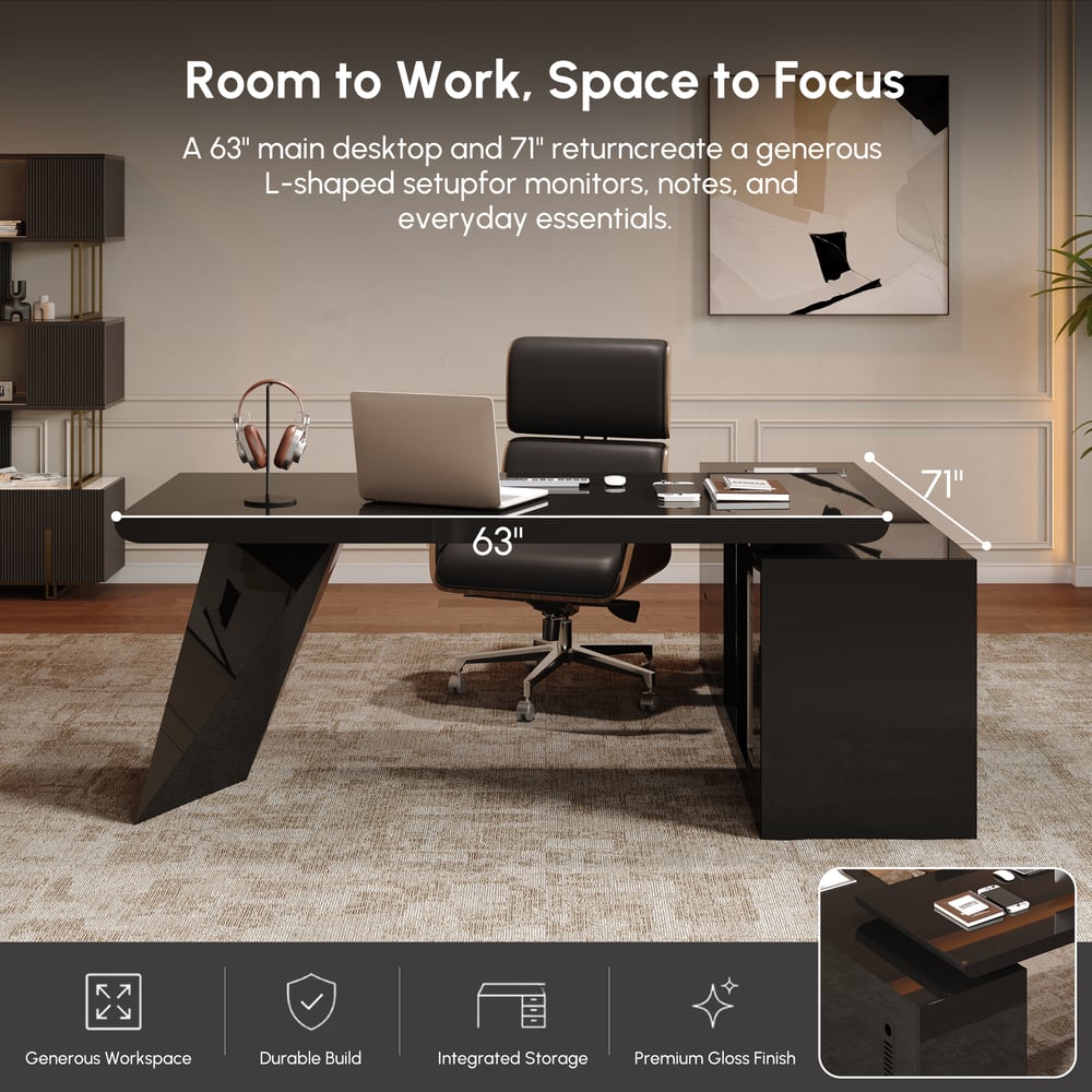 Modern 1803 mm L-Shaped Black Executive Desk with Left Hand Return window image