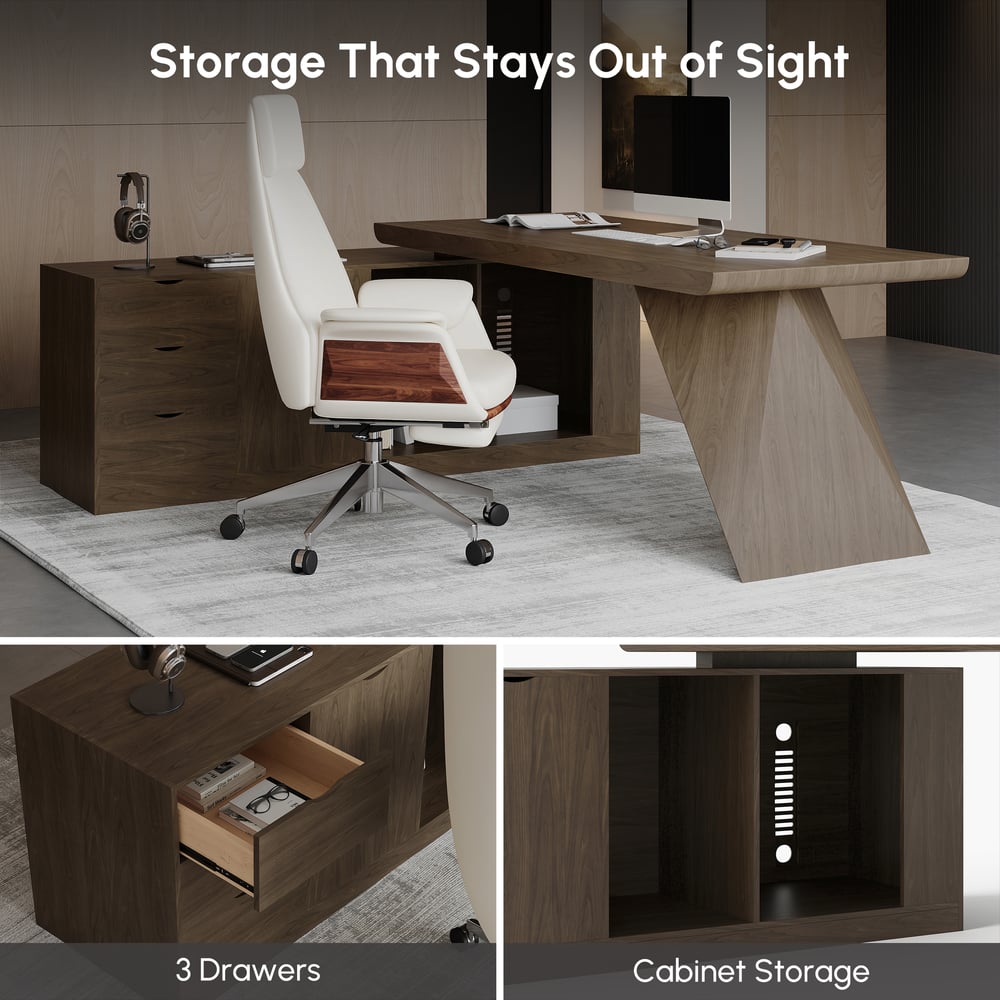 Modern 1803 mm L-Shaped Smoked Brown Executive Desk with Left Hand Return window image