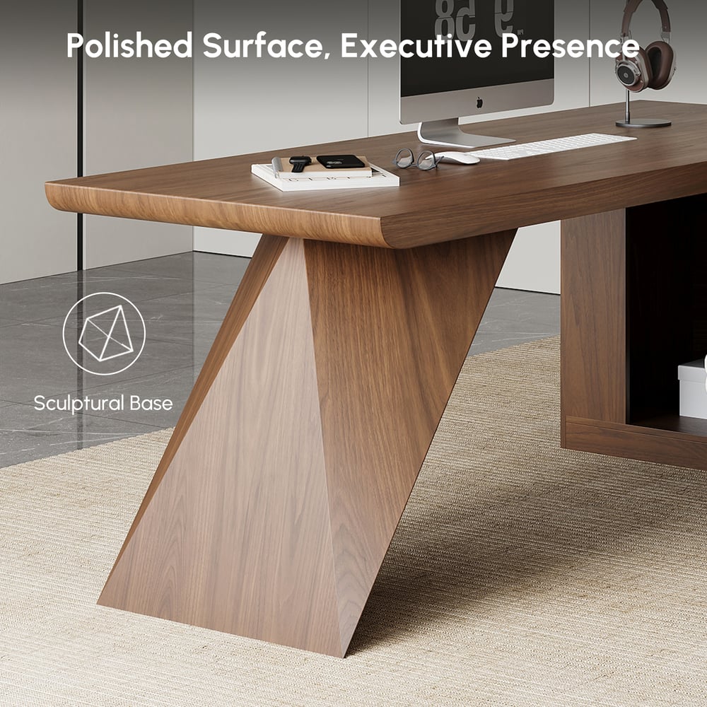 Modern 180 cm L-Shaped Walnut Executive Desk with Right Hand Return window image