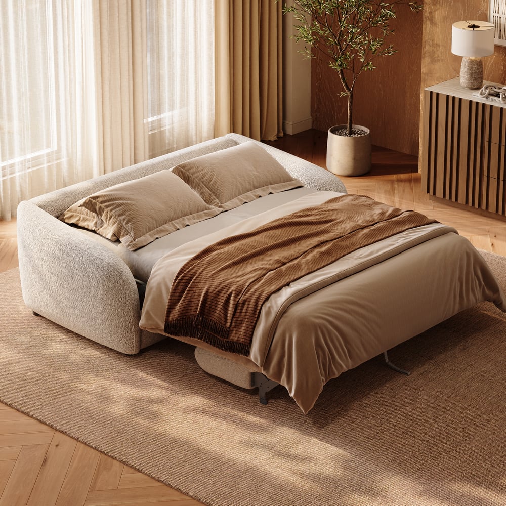 Sofá-cama de chenille com desempenho moderno Imagem da janela