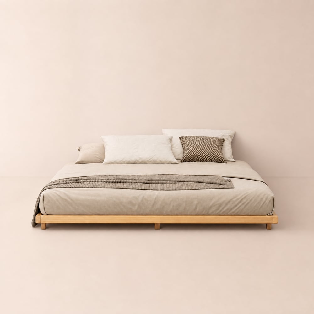 Japanese Style King Floor Wood Bed in Natural window image