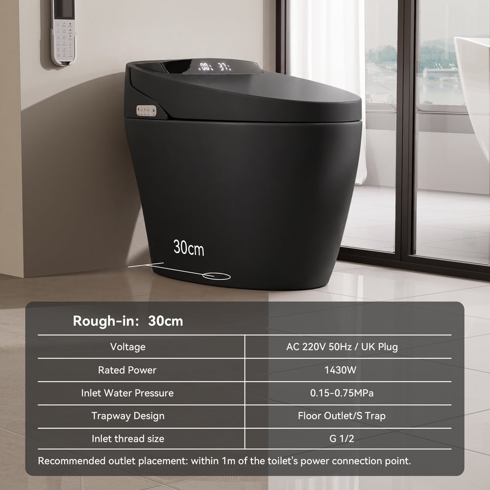 Hynova AX1 Black Automatic Smart Bidet Toilet with Self Cleaning | Heated Seat | Dryer weights dimensions image