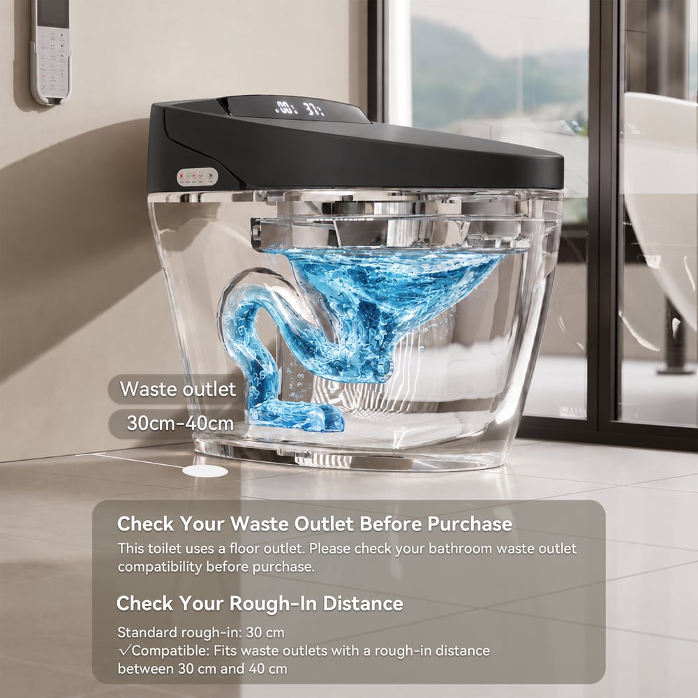 Hynova AX1 Black Automatic Smart Bidet Toilet with Self Cleaning | Heated Seat | Dryer window image