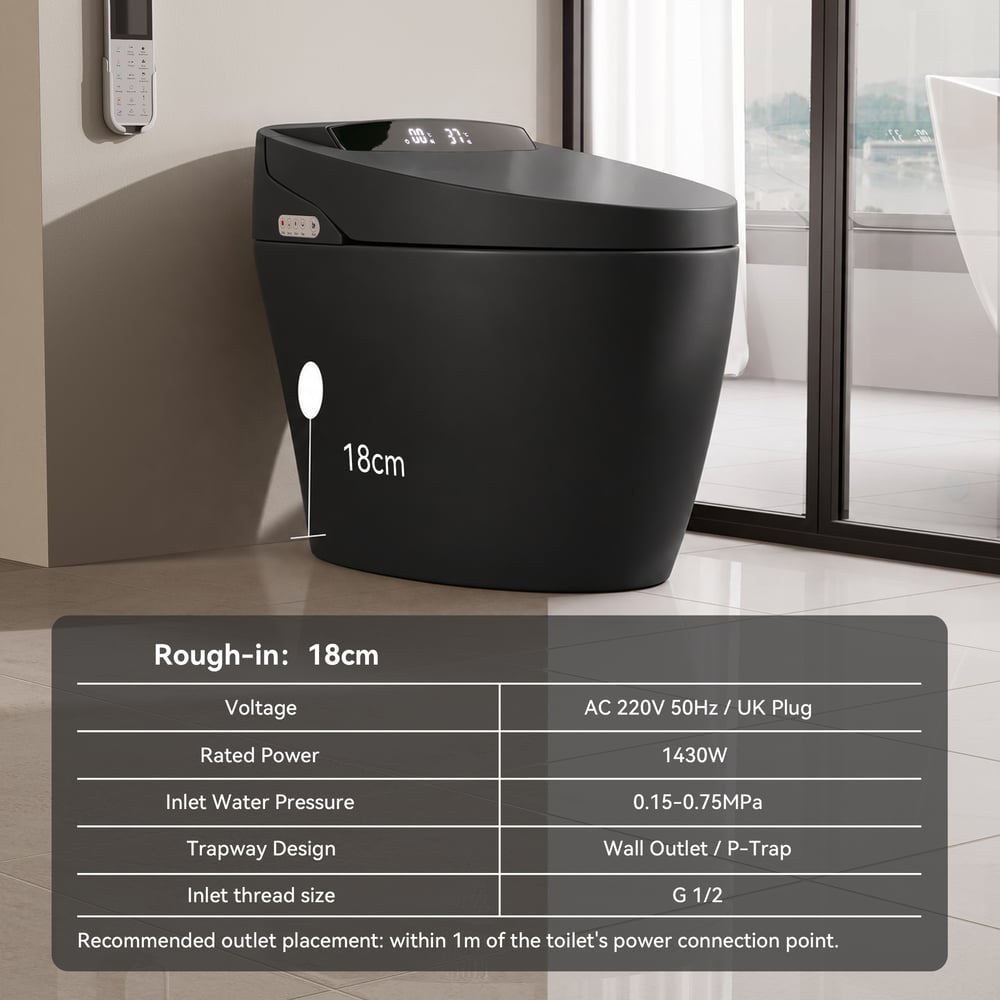 Hynova AX1 Black Automatic Smart Bidet Toilet with Self Cleaning | Heated Seat | Dryer weights dimensions image
