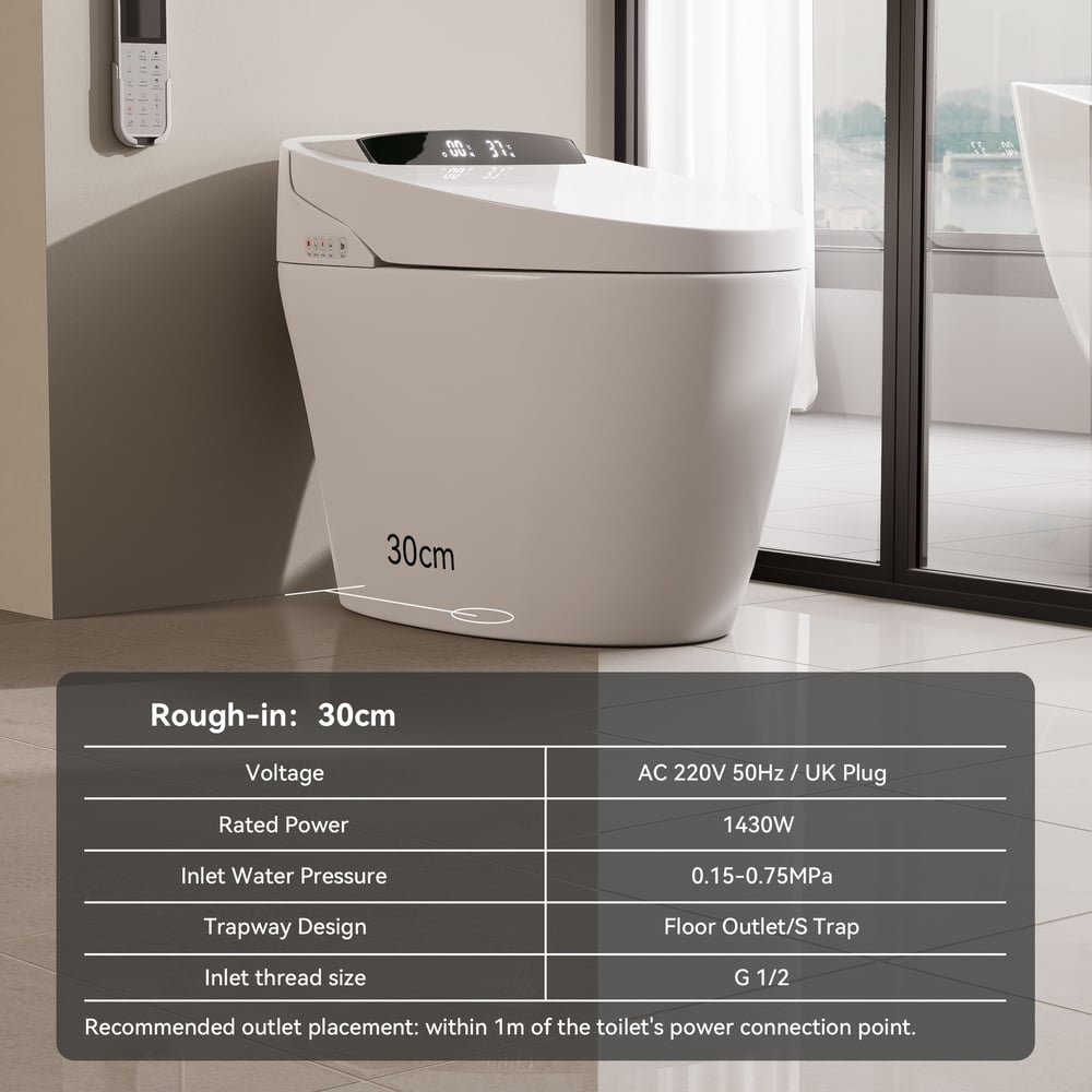 Hynova AX1 Semi-automatic Smart Bidet Toilet with Pre-Moistened | Night Light weights dimensions image