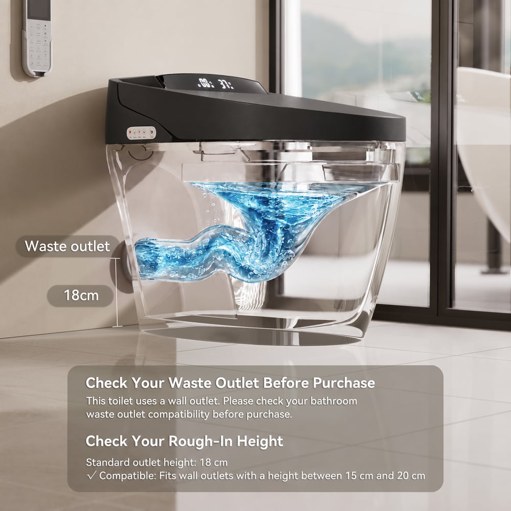 Hynova AX1 Black Automatic Smart Bidet Toilet with Self Cleaning | Heated Seat | Dryer window image