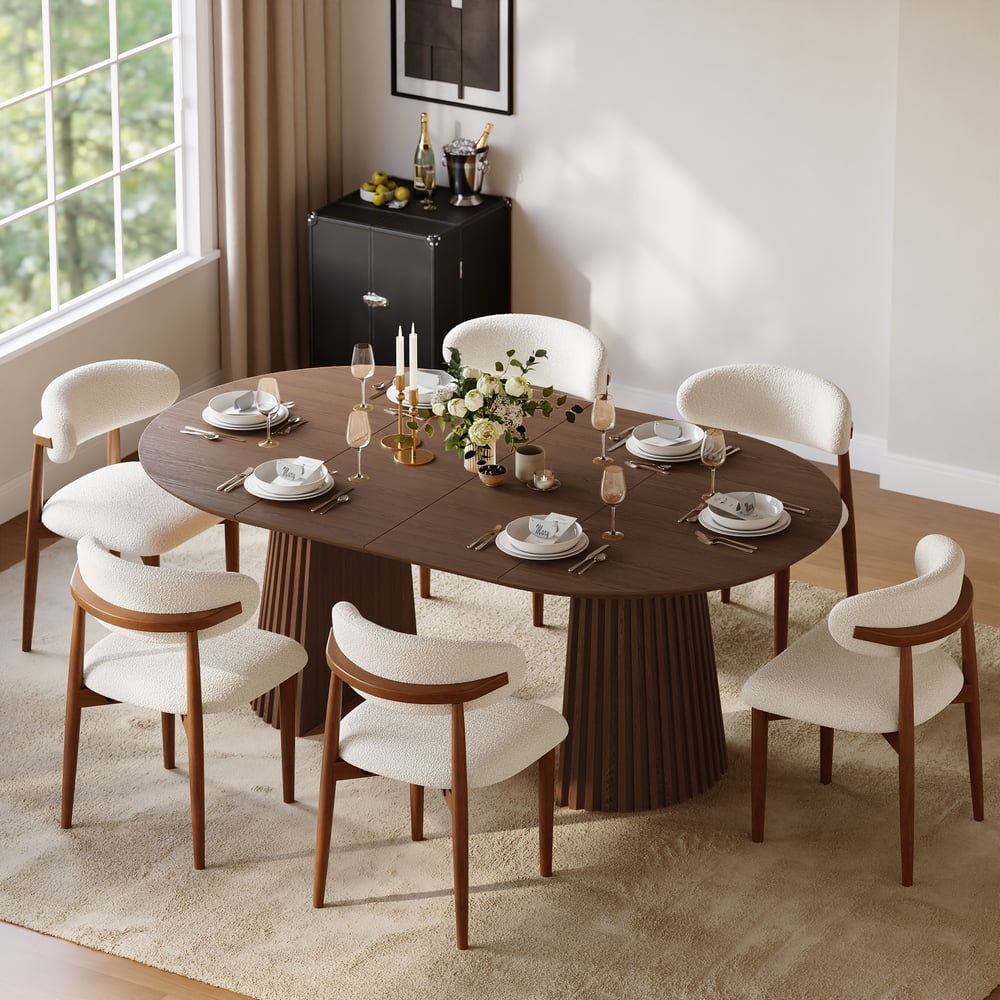 Ensemble de salle à manger 120-200 cm Table à manger extensible en bois massif avec 6 chaises image de fenêtre