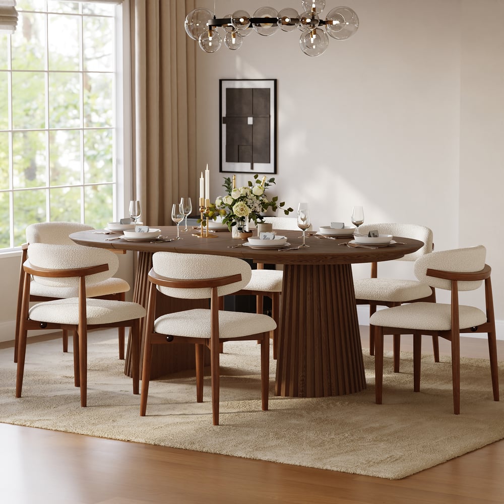 Ensemble de salle à manger 120-200 cm Table à manger extensible en bois massif avec 6 chaises image de fenêtre