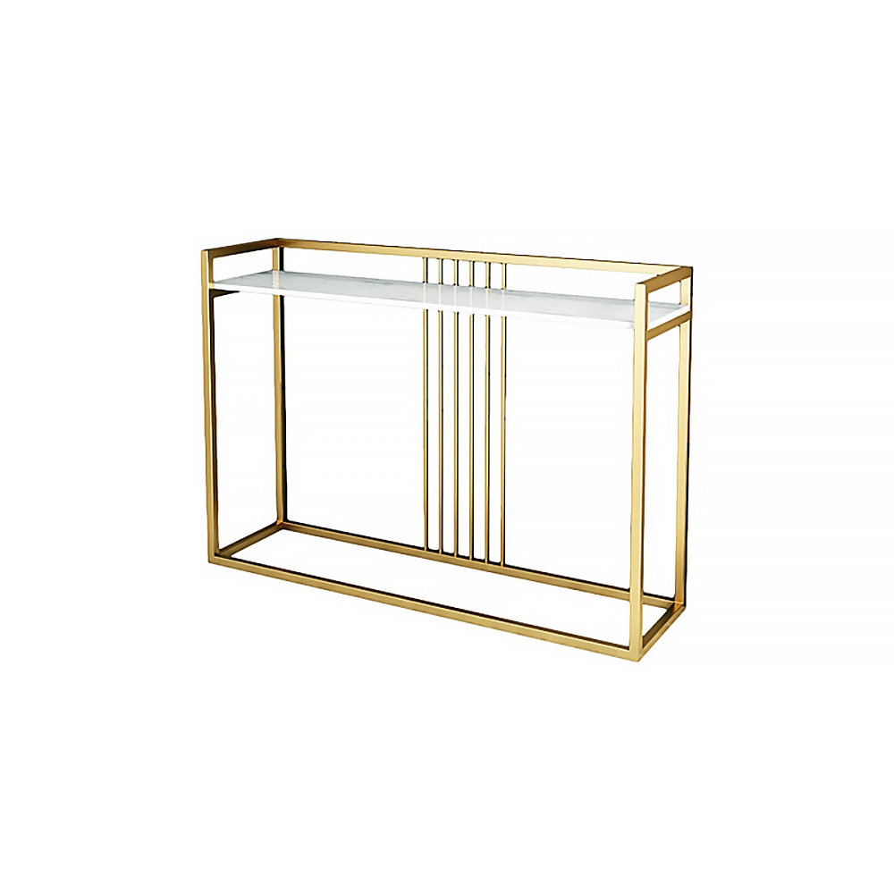 White Console Table Modern Narrow Faux Marble Console Table Rectangle Gold Finish window image
