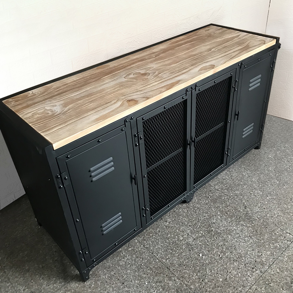 Industrial Black Sideboard Buffet Storage Cabinet Kitchen Storage Buffet with Doors&Shelf window image