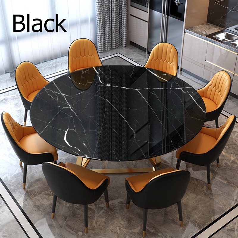 Black Modern Round Marble Dining Table with Stainless Steel Base｜Homary UK