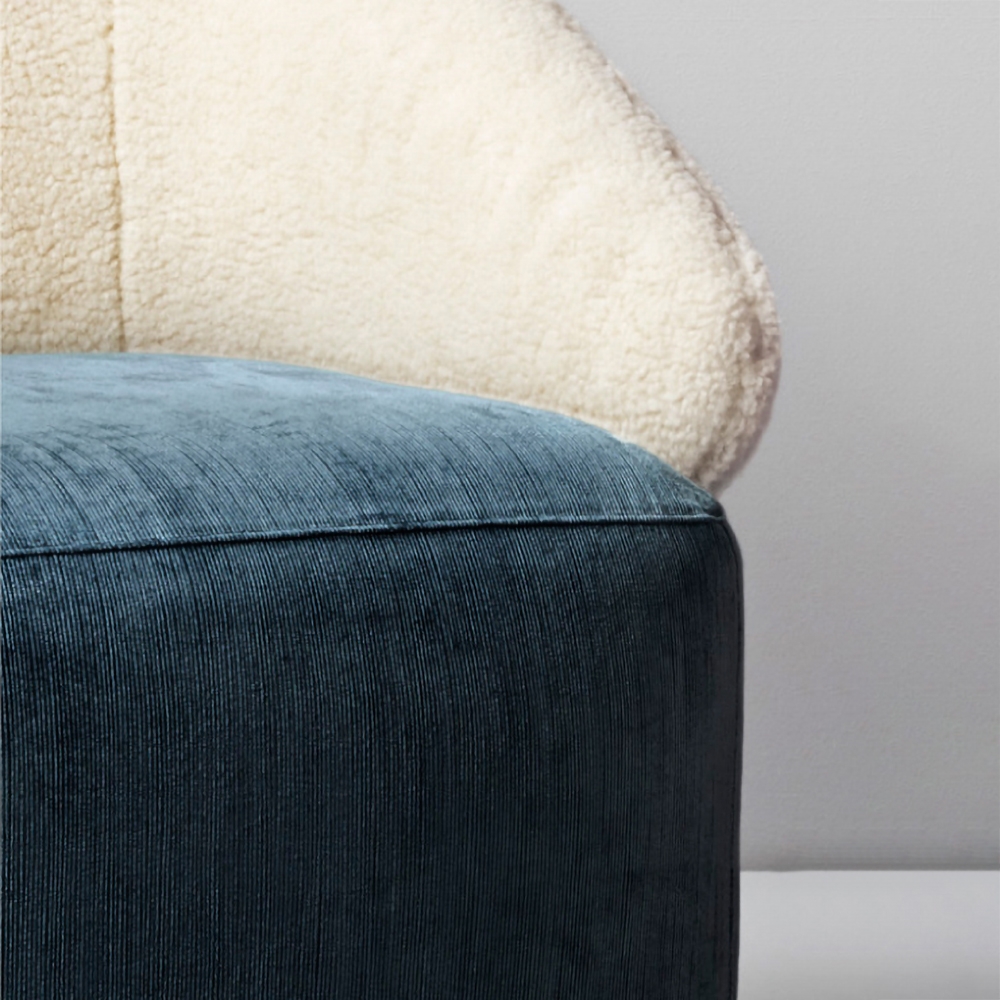 Modern Creative White Upholstered Chair Round Faux Fur Stool with Backrest Faux Sheepskin Chair window image