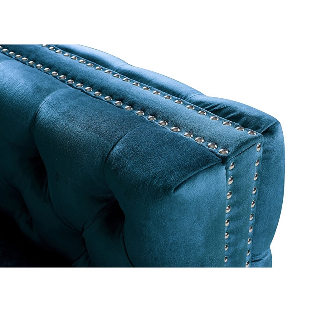 Blue Sofa Sectionals Velvet Upholstered Sofa Chesterfield Sofa in Stainless Steel window image