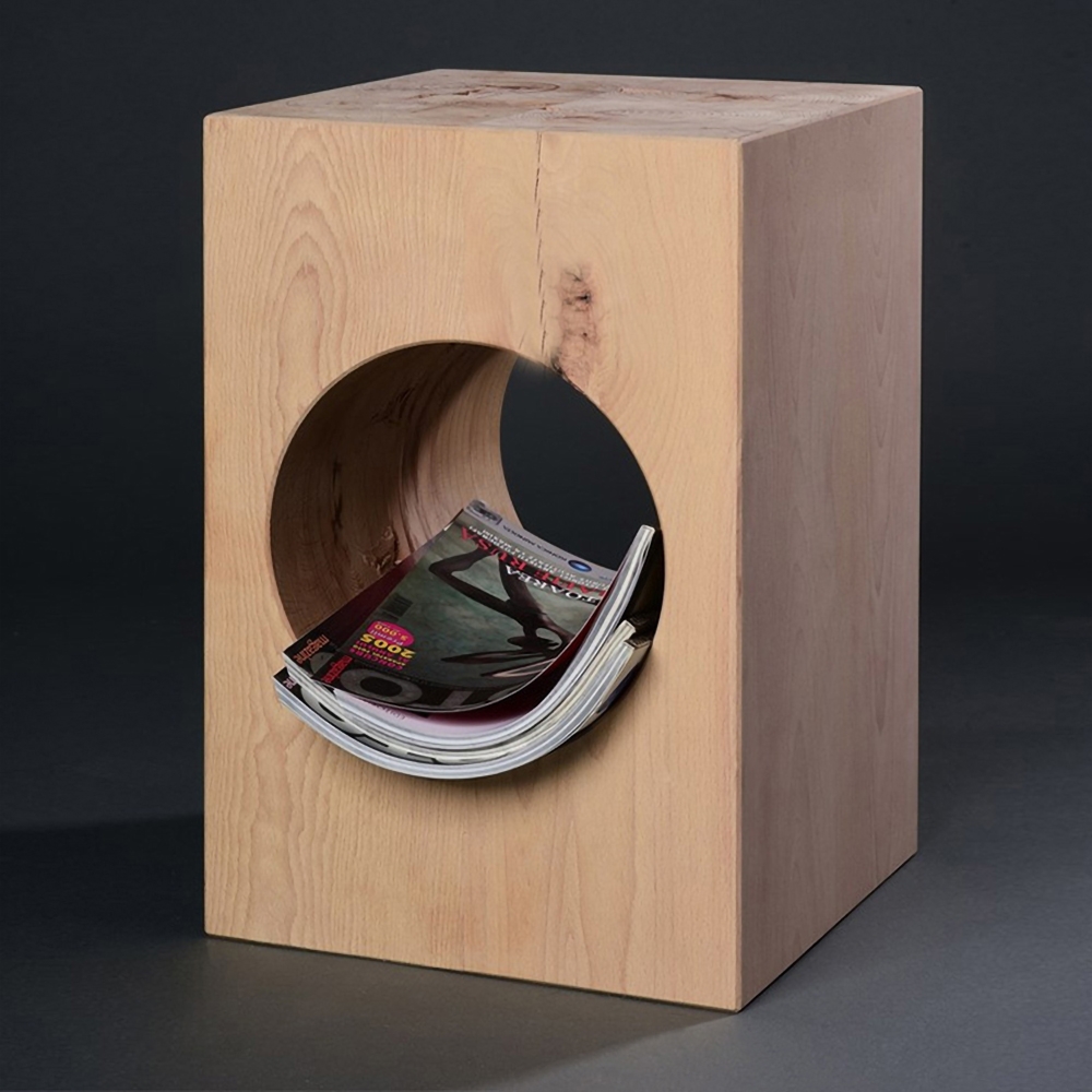 Modern Natural Rectangular Side Table with Storage Pine Wood End Table window image