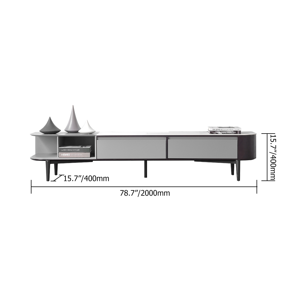 Italian Minimalist Grey TV Stand Stone Top 2-Drawer Entertainment Console for TVs window image