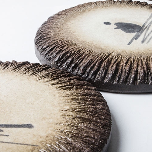 Round Handmade Ceramic Coasters Brown & Beige Drink Coasters Meditation Set of 4 window image