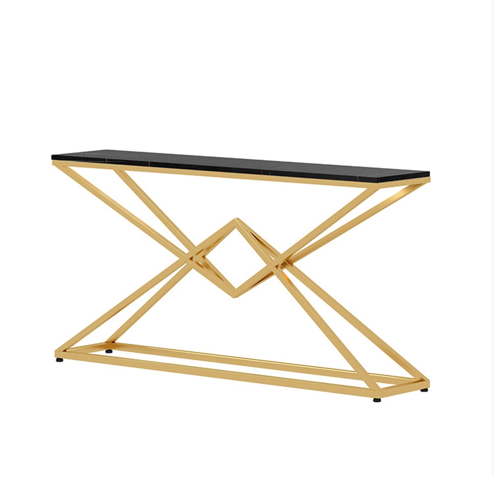 Modern White Luxury Sintered Stone Narrow Console Table Rectangular Gold Finish window image