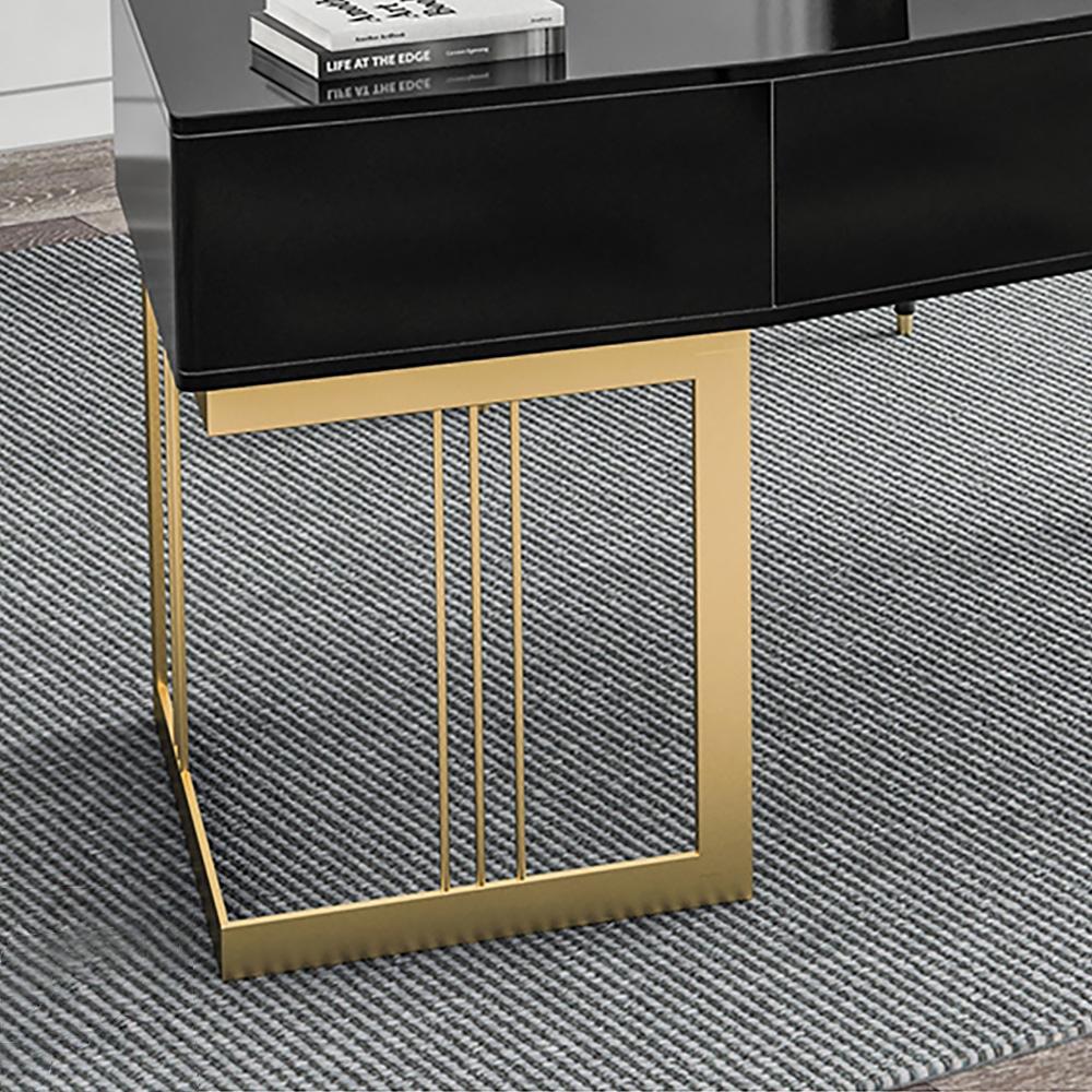 Escritorio negro con cajón Escritorio moderno para ordenador MDF y metal dorado Imagen de ventana