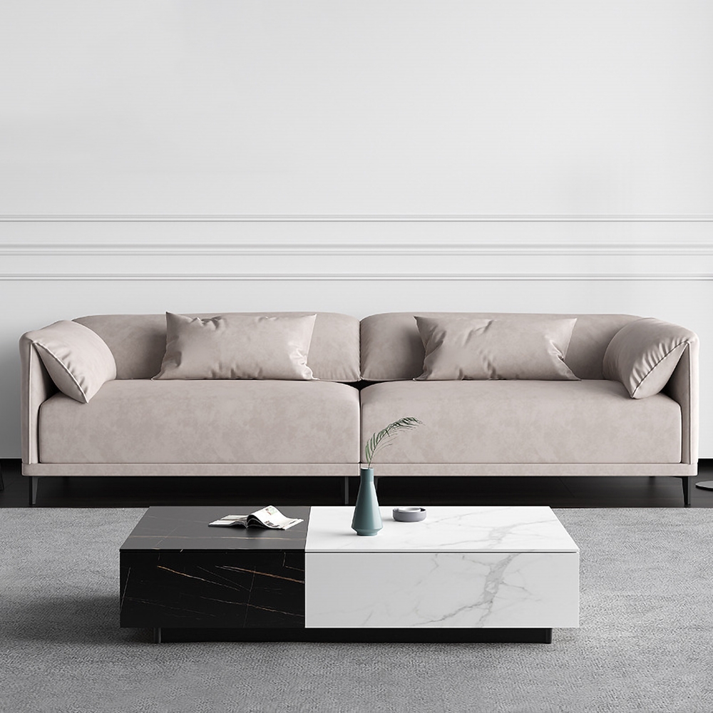 1800mm Grey Upholstered Sofa Modern Leath-Aire Black Legs window image