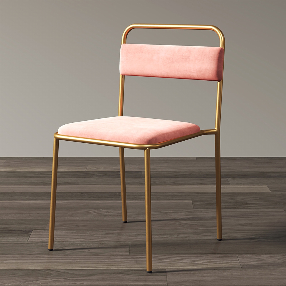 Modern Pink Upholstered Dining Chair Armless Dinging Chair Set of 2 in Gold window image
