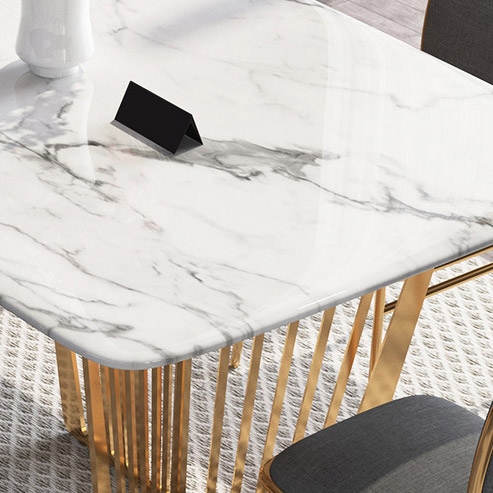 Contemporary 63" Rectangular Faux Marble Dining Table Gold Base Stainless Steel window image