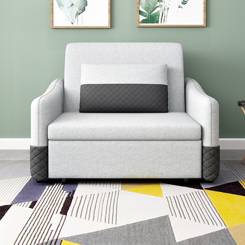 Rolla 870mm slaapstoel met armleuningen Converteerbare stoel met linnen bekleding en metalen voet Vensterafbeelding