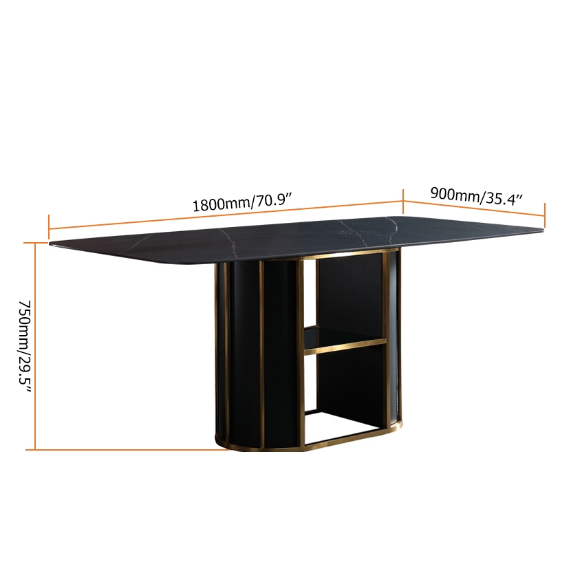 71" Modern Black Rectangular Sintered Stone Dining Table with Storage Carbon Steel window image