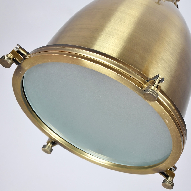 Prim Industrial 1-Light Dome Shade Pendant Light with Frosted Glass Diffuser  Brass window image