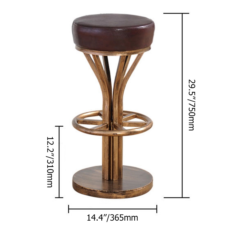 Vintage Retro Round Bar Stool Industrial Backless Bar Stool Brown Faux ...