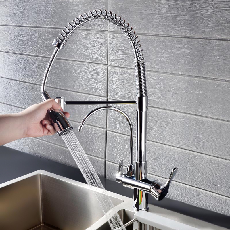 Commercial Dual-Function Dual Handle Kitchen Tap with Water Filtering in Chrome window image