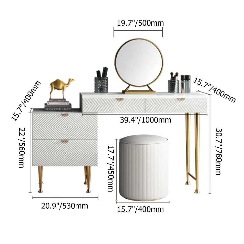 Modern White Makeup Vanity Set with Storage Dressing Table with Mirror & Stool & Cabinet window image