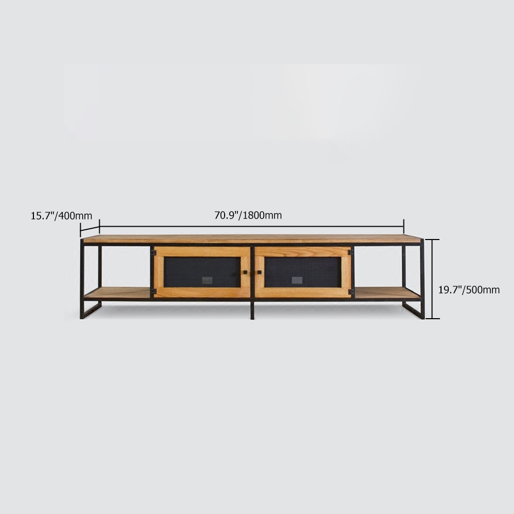 Industrial Natural TV Stand Rectangle Mesh Media Console with Storage for TVs up to 80" window image