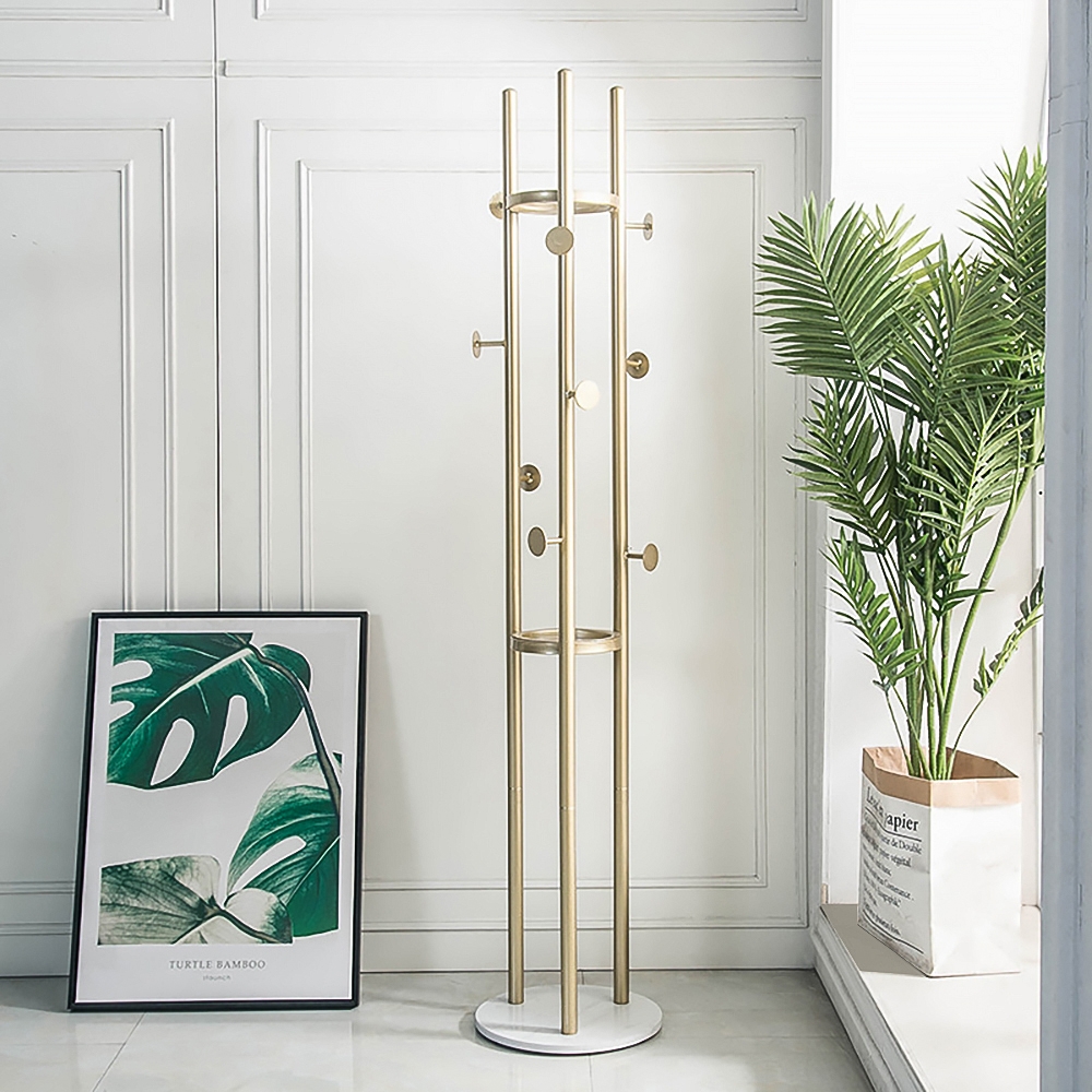 Black/Gold Modern Chic Metal Freestanding Coat Rack with Shelf Marble ...
