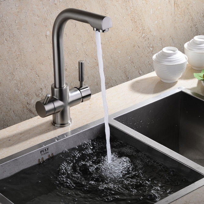 Brewst Modern Brushed Nickel 2-Handle Kitchen Sink Faucet with Filtered Water Spout Solid Brass window image