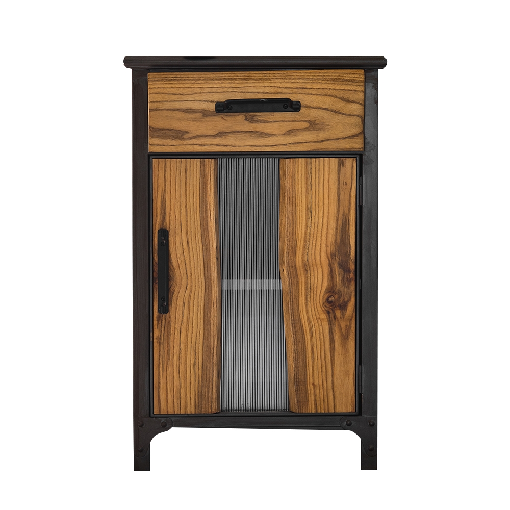 Industrial Loft Black Cabinet Wood Glass Door and Metal Frame with Storage 30" in Height window image