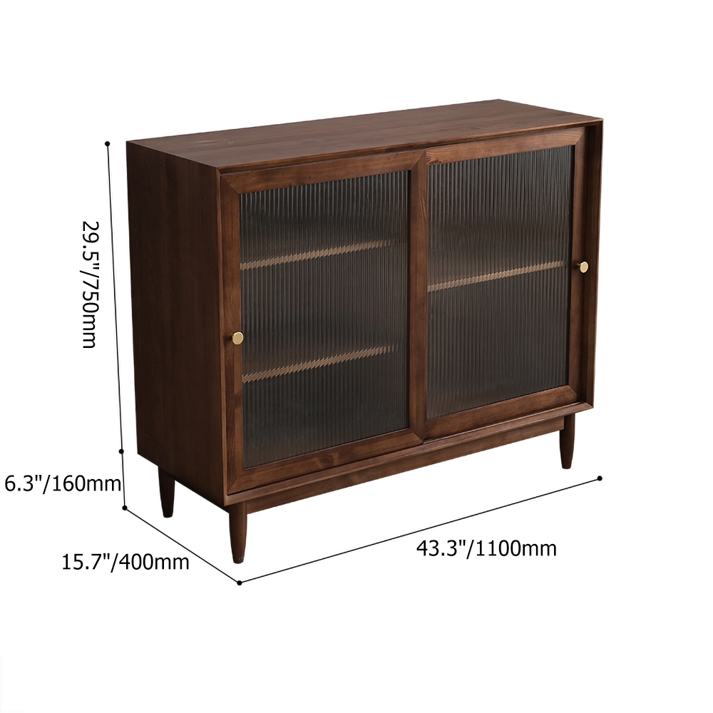 43" Walnut Sideboard Cabinet with Sliding Door & Adjustable Shelves Pine Wood window image