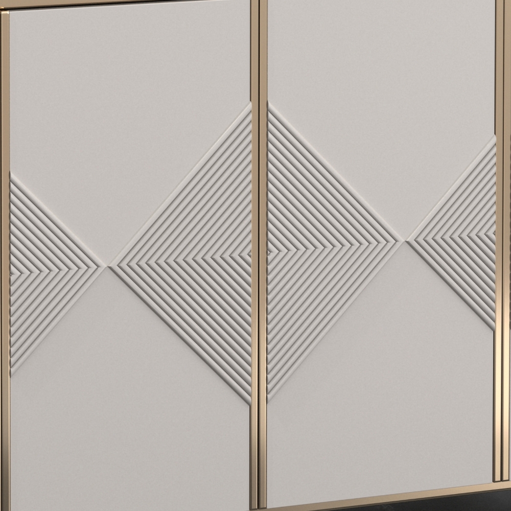 63" White Sideboard Buffet Black Faux Marble Top with Doors & Shelves Gold Finish in Large window image