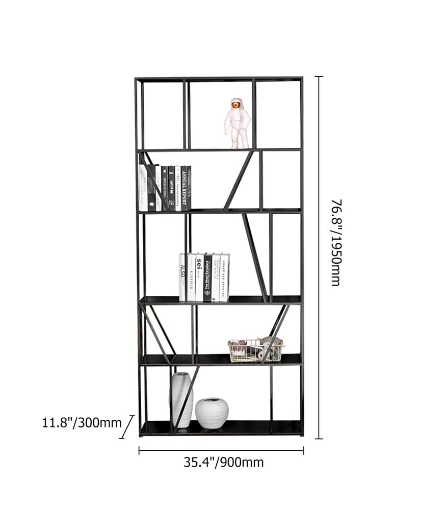 Black Modern Geometric Bookshelf Metal Shelving with 5-Tier Shelf window image