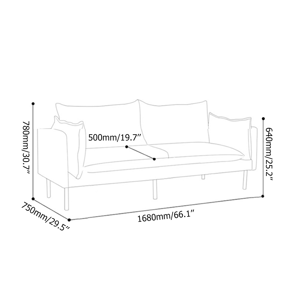 Canapé rembourré moderne en cuir 1680 mm avec pieds en métal noir, oreiller inclus image de fenêtre