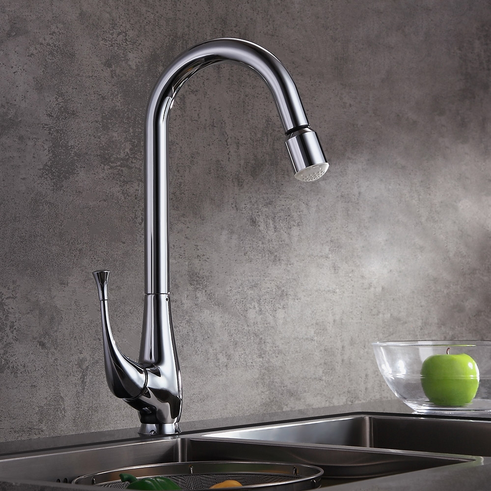 Peko LED Coloré Robinet Mitigeur de Cuisine avec Bec Pivotant Pull-down Arc Haut Levier Simple image de fenêtre